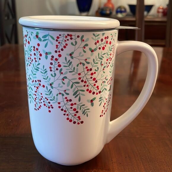 Davids Tea Red Berries And Pastel Greens Design Nordic infuser Tea Mug - Picture 1 of 8